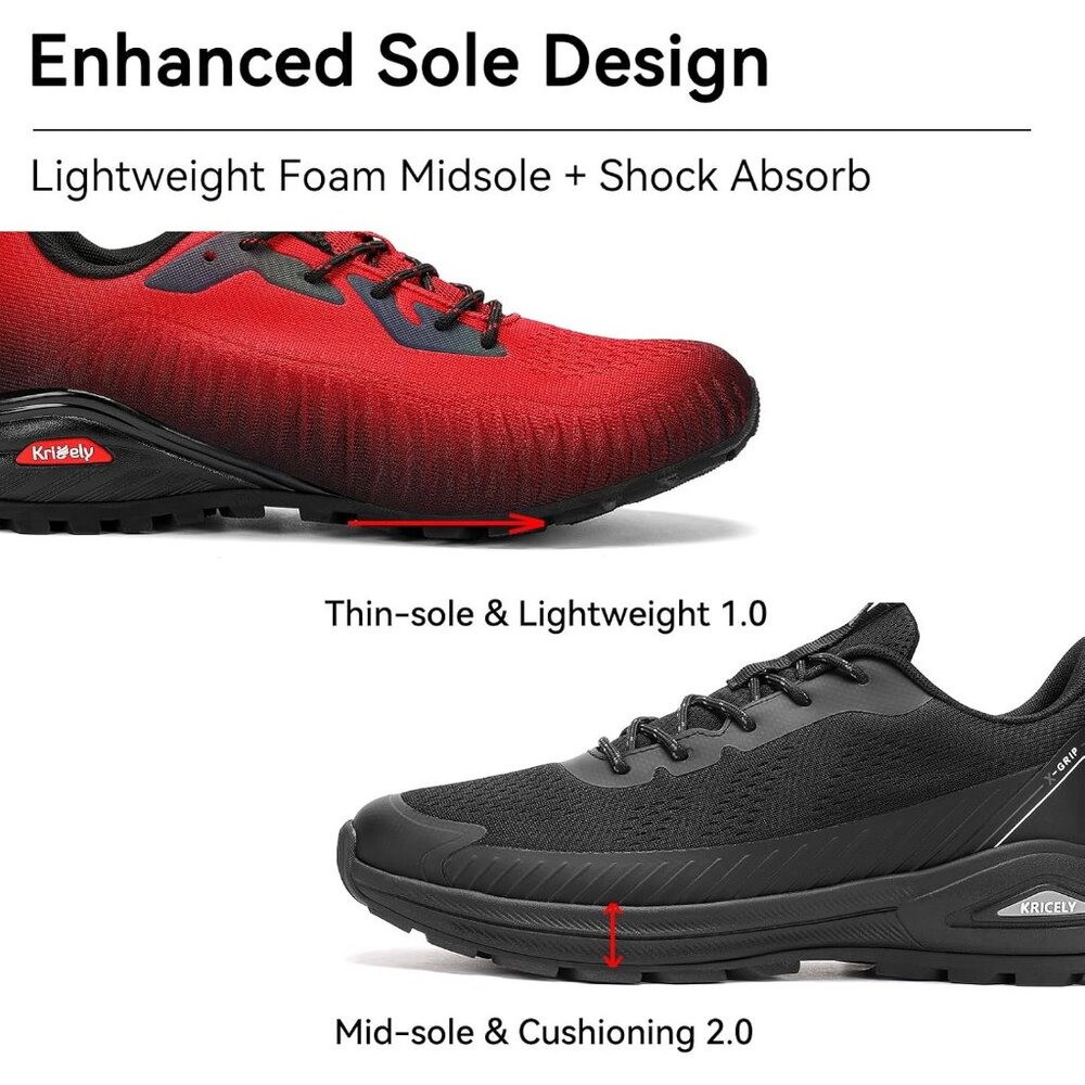 Men's Black Lightweight Breathable Non Slip Shock Absorbing Lace-Up Sneakers - Picture 3 of 6